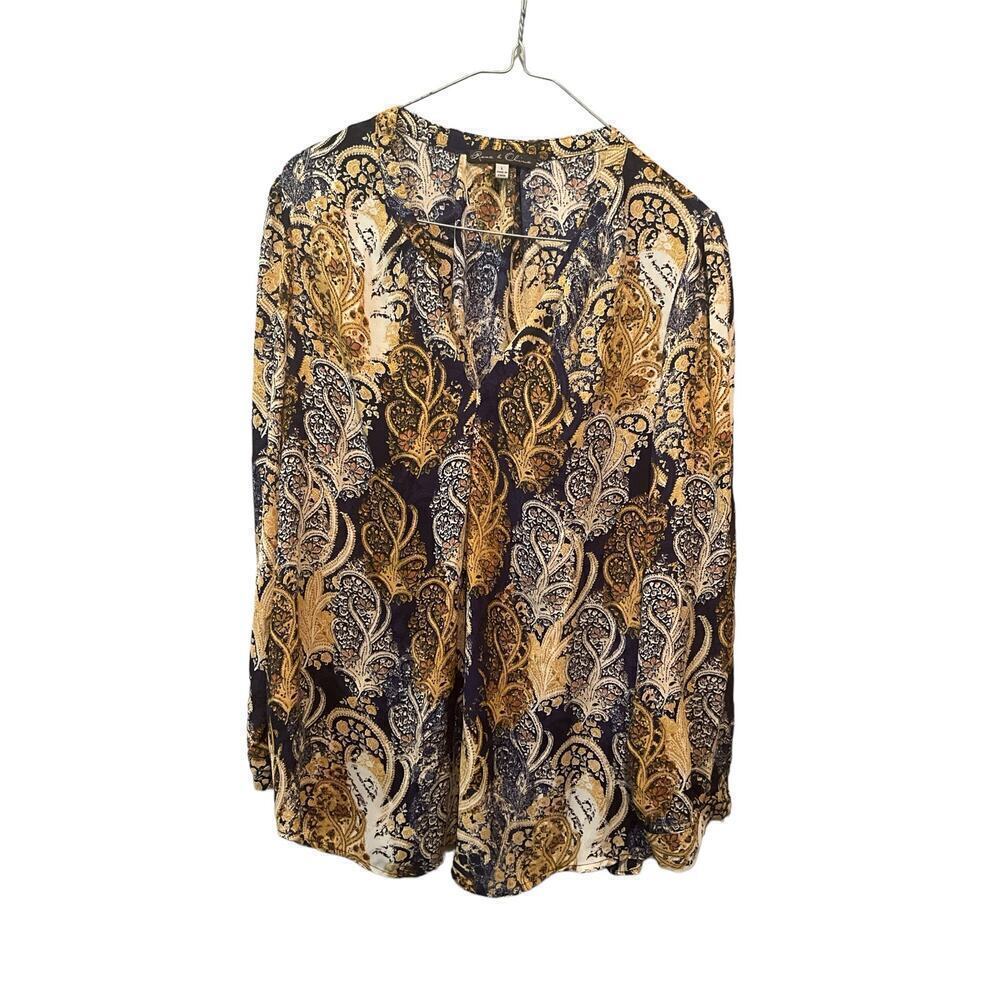 Rose & Olive Blouse Womens Large Multicolor Printed Polyester V-Neck Long Sleeve